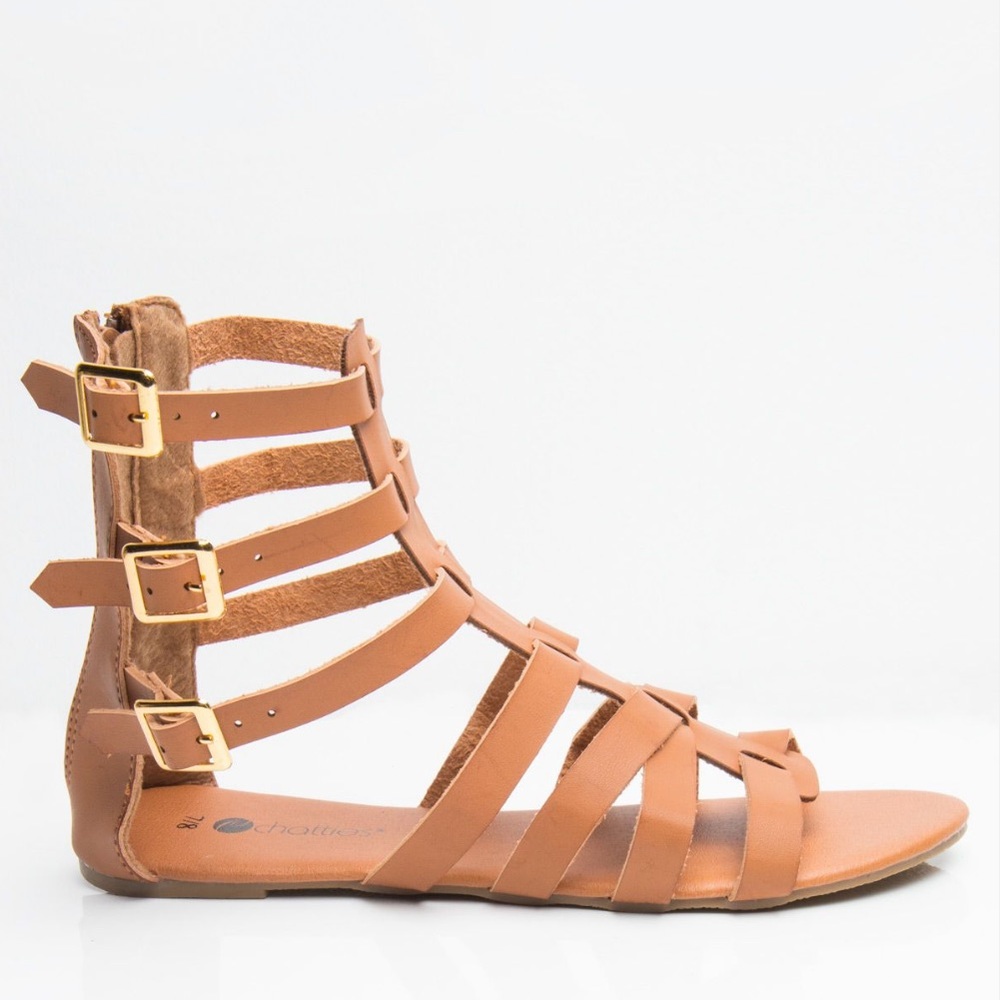 Modcloth Chatties Faux Leather Mod Retro Mid Calf Gladiator Flat Sandals 11